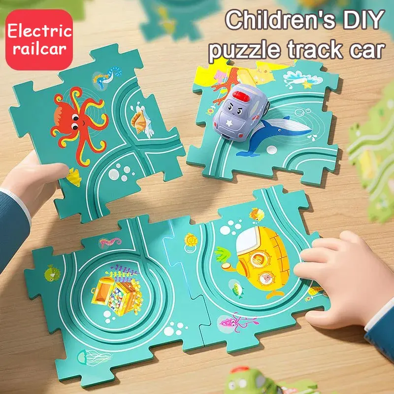 Children's Diy Puzzle Track Car Automatic Track Car 3-6 Years Old Assembled Electric Track Car Educational Toys