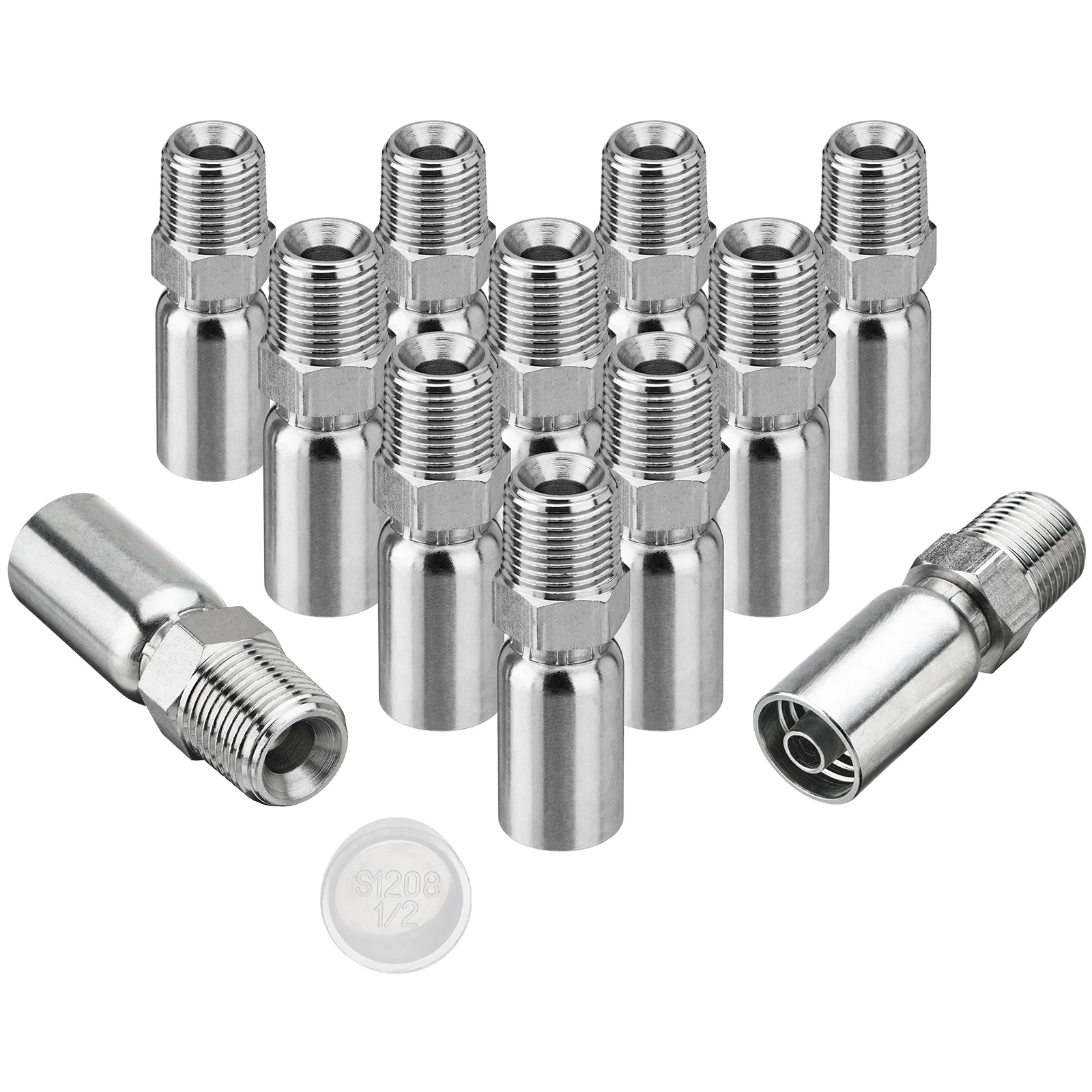 

12PCS Hydraulic Hose End Fitting ‎3/8" Hose X 1/2" NPTF Male w/ Protection Cover