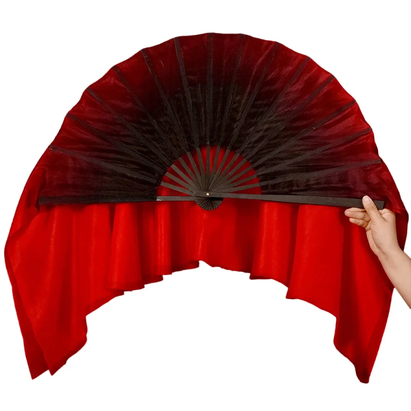 One Pair 100% Real Silk Veils 2 Layers Double Sided Circle Fan Hand Paint Black Red Bellydance Square Dance Props Extra Long