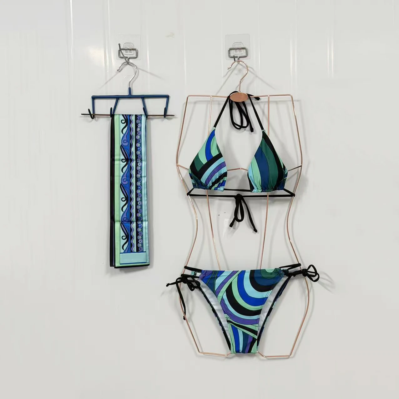Luxury Design Women's Green Ribbon Scarf Bikini Sets with Designer Signature Letter Logo Classic Brand Women's Bikinis Beachwear