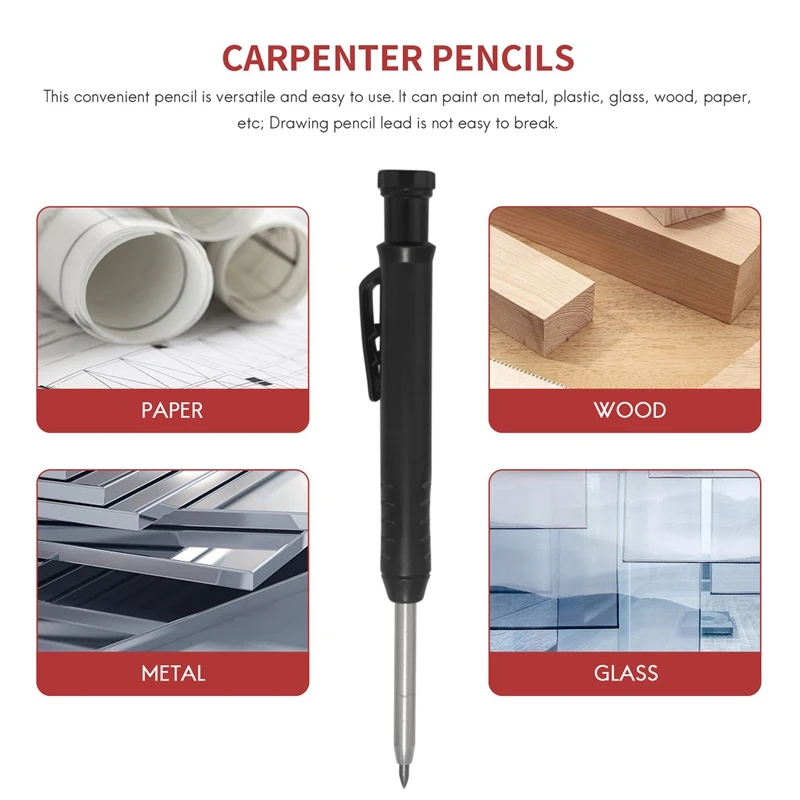 Promotion! Solid Carpenter Pencil Set With Refill Leads Refillable Mechanical Woodworking Pencil Deep Hole Marking Tool