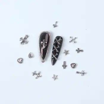 12格混合3D龐克銀色心型十字架金屬美甲裝飾復古不同設計十字架美甲藝術飾品 10 最佳銷售 釘十字架吊墜 - №2