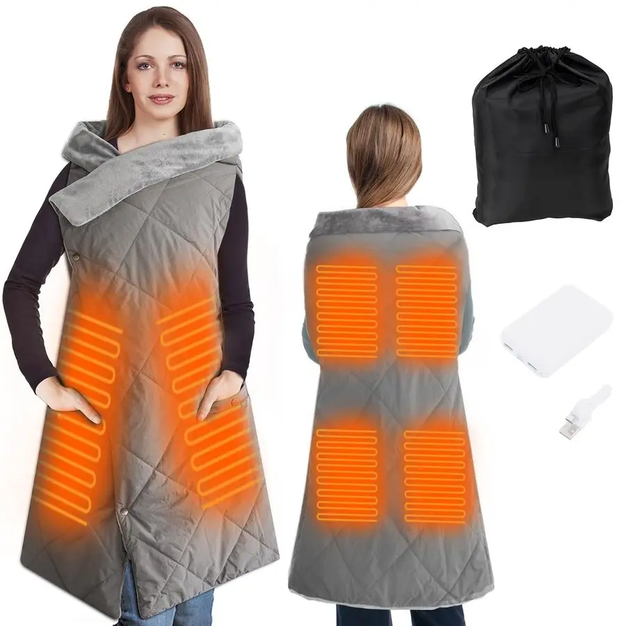 

Heated Blanket, Battery Operated with Power Bank, Fast Heating Wearable Blanket, Cordless Portable Electric Heating Shawl for Ou