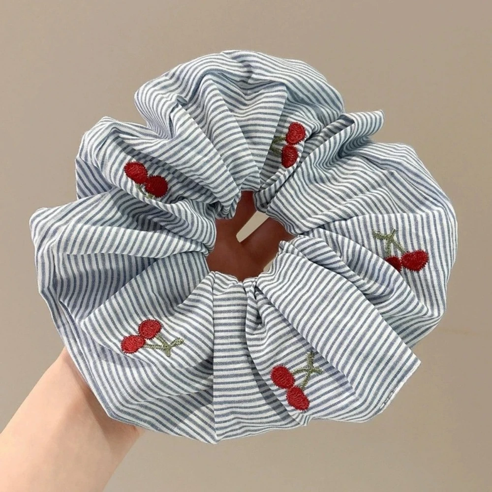 2 قطع الكورية حساسة نمط الأزرق مخطط الأحمر القوس الكرز Scrunchie الشعر التعادل المألوف جديد إكسسوارات الشعر