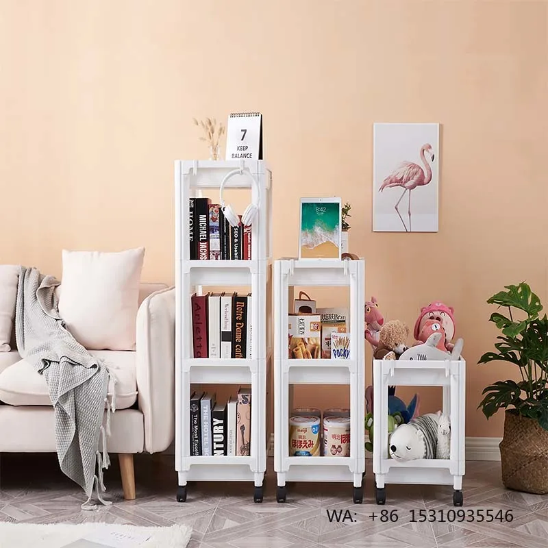 Hot Selling Foldable Bathroom & Living Room Two Layers Food-Safe Plastic Shelf with Wheels Portable Storage Rack