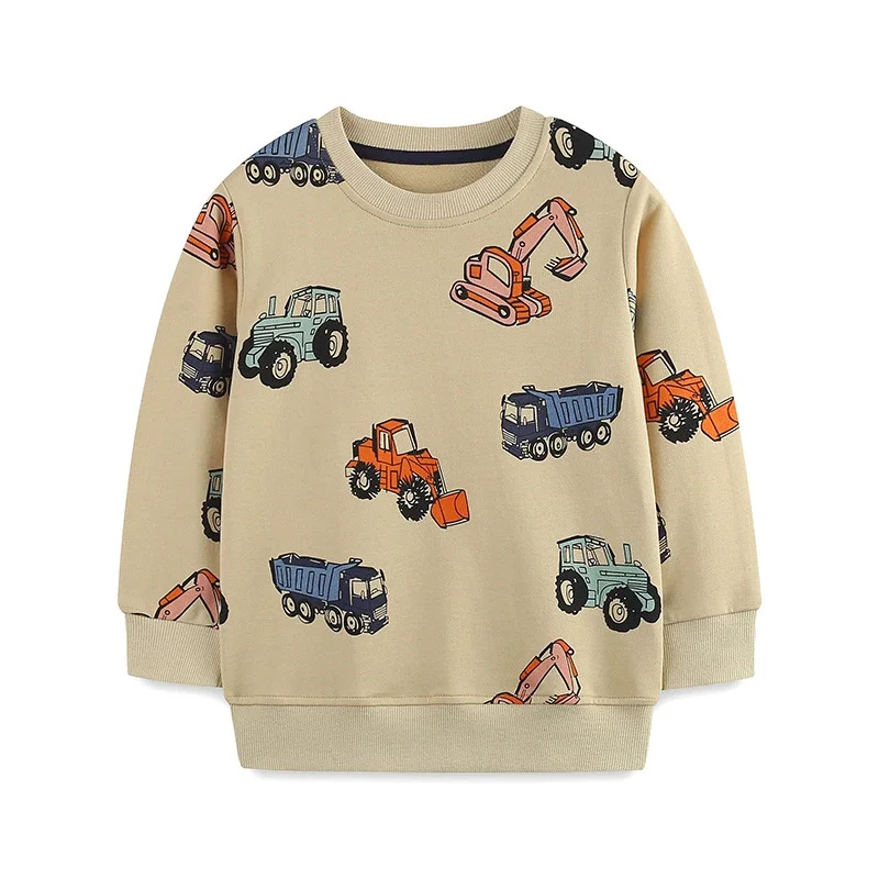 Spring Boys Hoodie Cartoon Dinosaur Patch Long Sleeve Childrens Boys Sweatshirts Knitted Cotton Round Neck Kids Boys Shirt