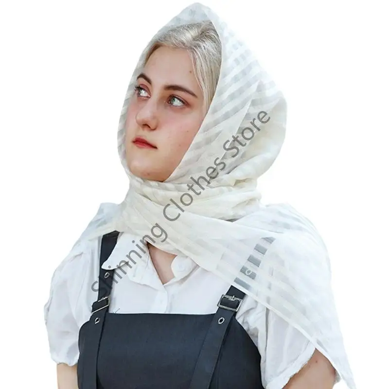 

M68A Stripe Embroidery Scarf Women Muslims Scarves Solid Color Headscarf Scarf for Worship Activity