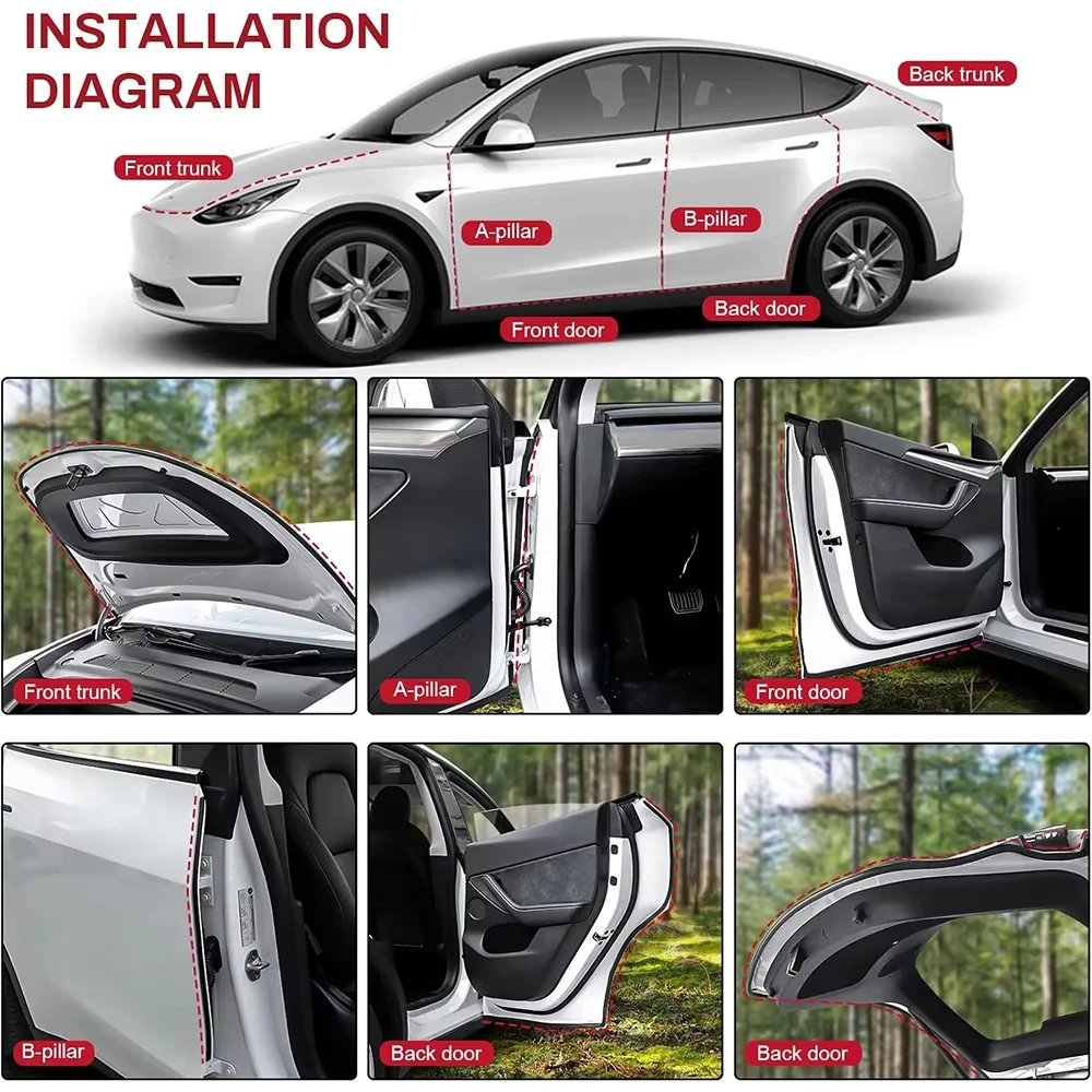 For Tesla Model Y Model 3 Highland Door Rubber Seal Soundproof Weather Stripping Trim Wind Noise Reduction Kit Accessories view 2