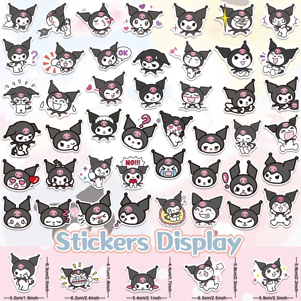 Pegatinas de dibujos animados Sanrio Kawaii Kuromi, calcomanías de dibujos animados para manualidades, papelería, teléfono, cuaderno, coche, impermeable, para fiesta de Anime, 50/100 piezas