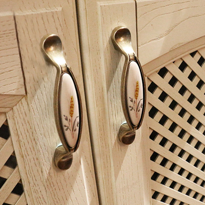 Antique Bronze Ceramic Cabinet Handles Zinc Alloy Drawer Knobs Pulls  Door Handle European Furniture Handle Hardware slides