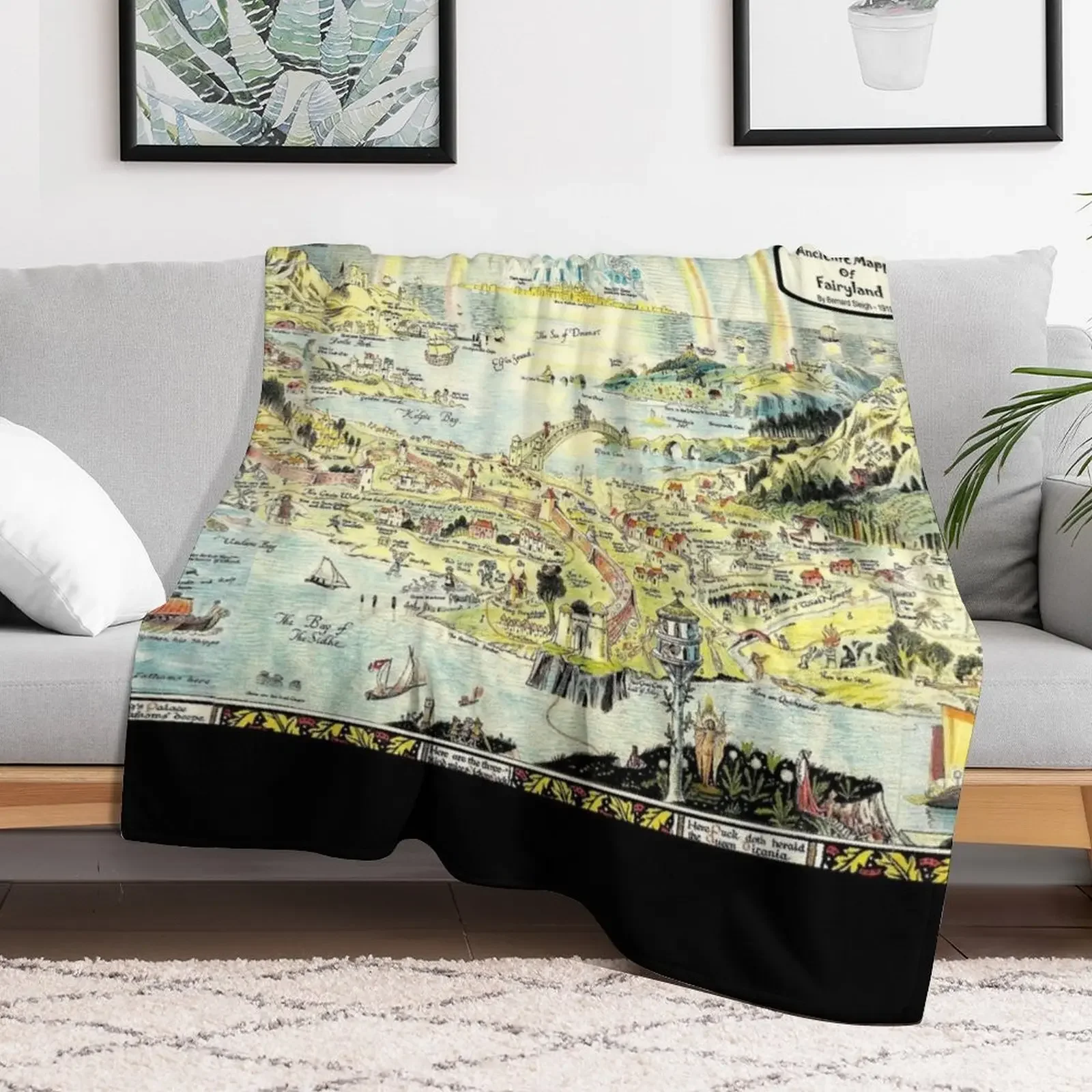 ANCIENTE MAPPE of FAIRYLAND : Vintage 1919 Painting Print Throw Blanket Decorative Throw Soft Plaid Blankets