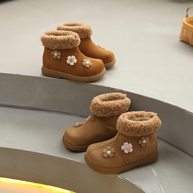 

Sweet Girls Fashion Princess Boots Winter Elegant Hot Sale Children Cotton Boots Ankle Outdoor Causal Kids Plush Boots Zipper