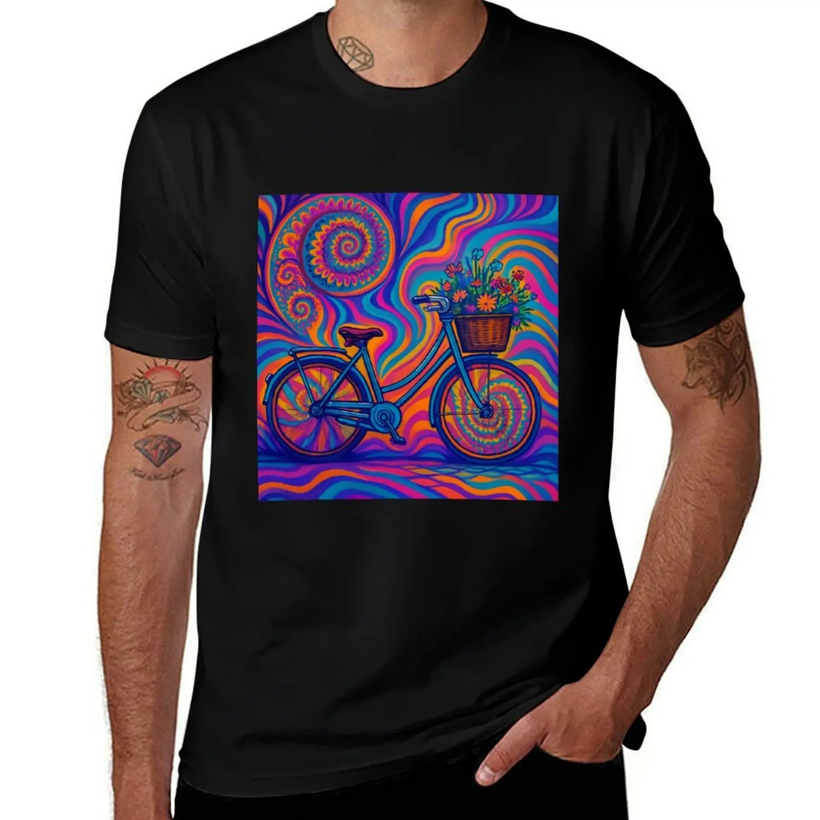 

Psychedelic bicycle in a swirl of colors T-Shirt vintage cotton graphic tees summer shirt clothes sweat shirts, men
