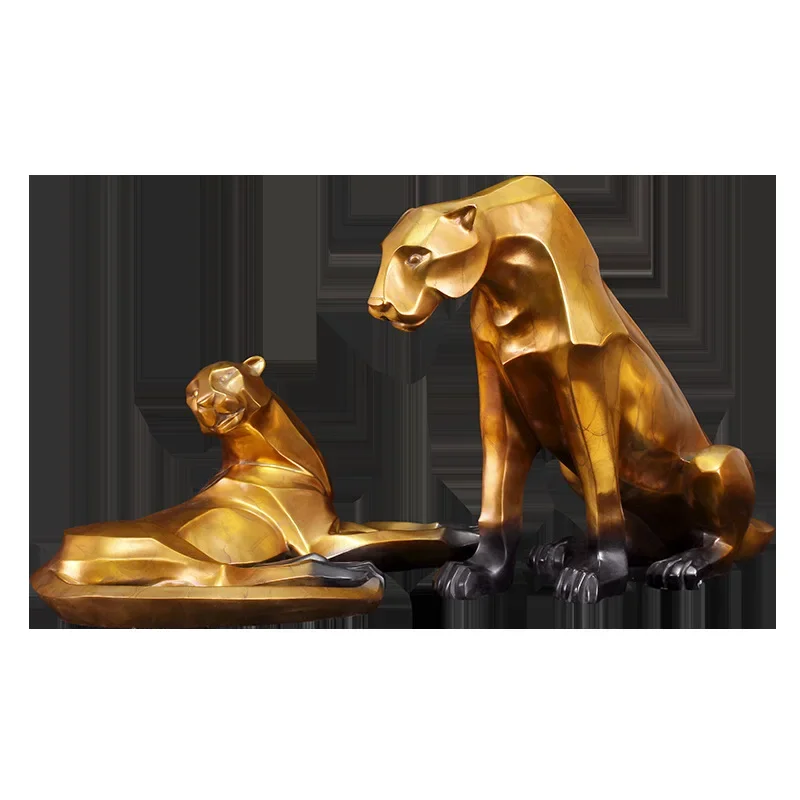 

Brass leopard ornament large golden leopard handicraft ornament office home jewelry opened