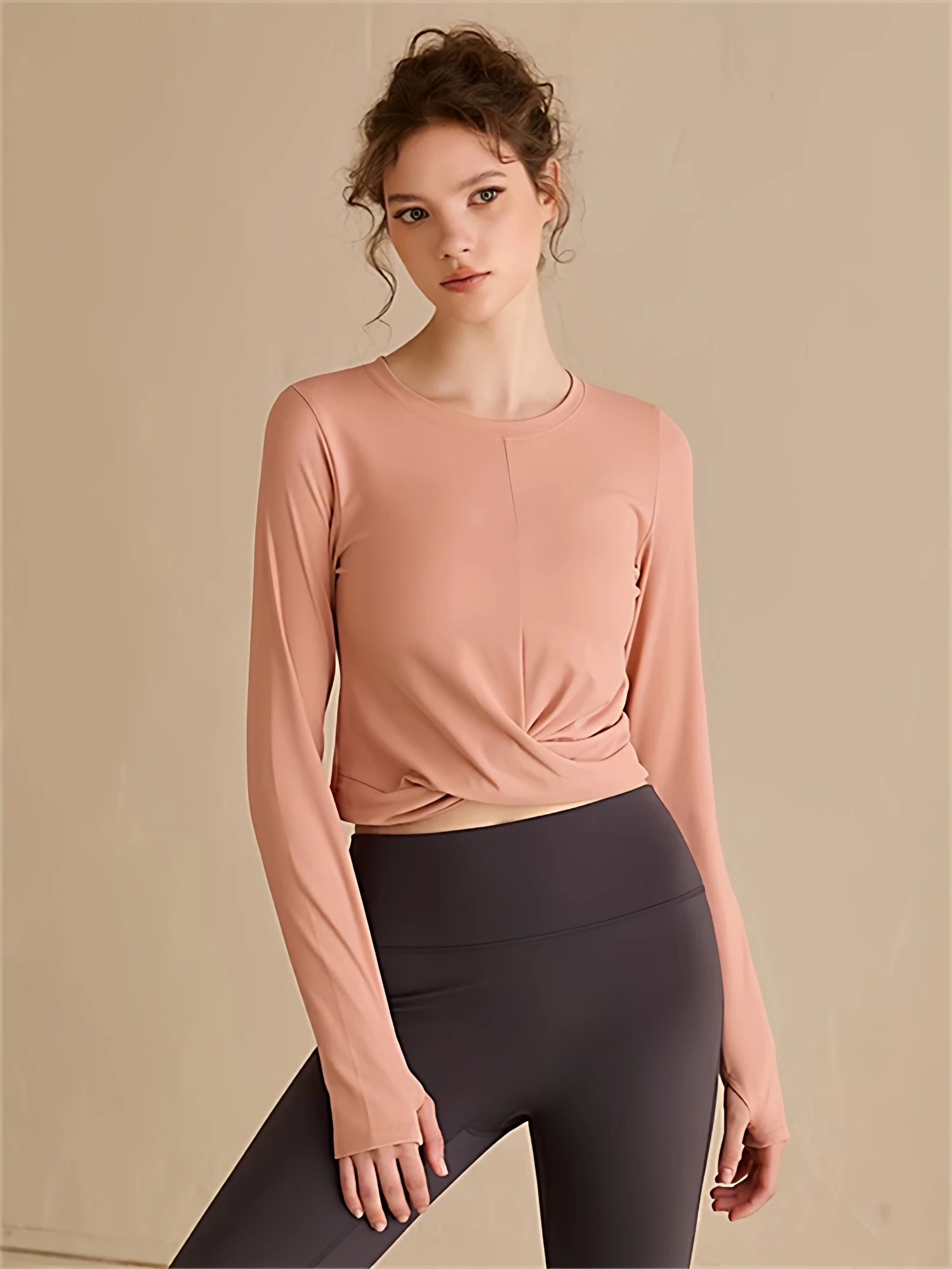 

Women's Yoga Fitn Long Sve T-irt Cross Waist Pilates Sportswear Autumn Winter New Arrival Slim Fit Original Design