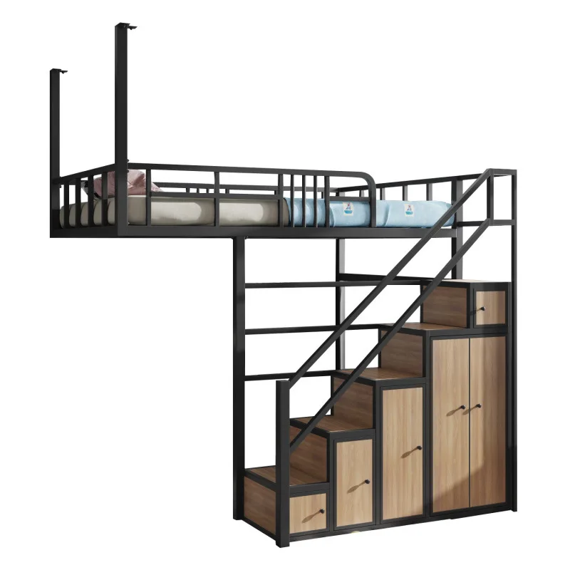 Student Dormitory Cabinet Ladder Bed Loft Multifunctional Wrought Iron Hammock Space-saving Semi-floor Apartment Elevated Loft