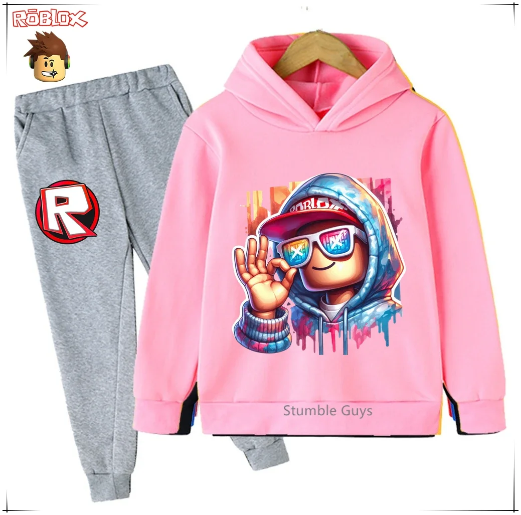 

Детский повседневный комплект с капюшоном Roblox, весенне-осенняя одежда с рисунком аниме для мальчиков, модная толстовка для девочек