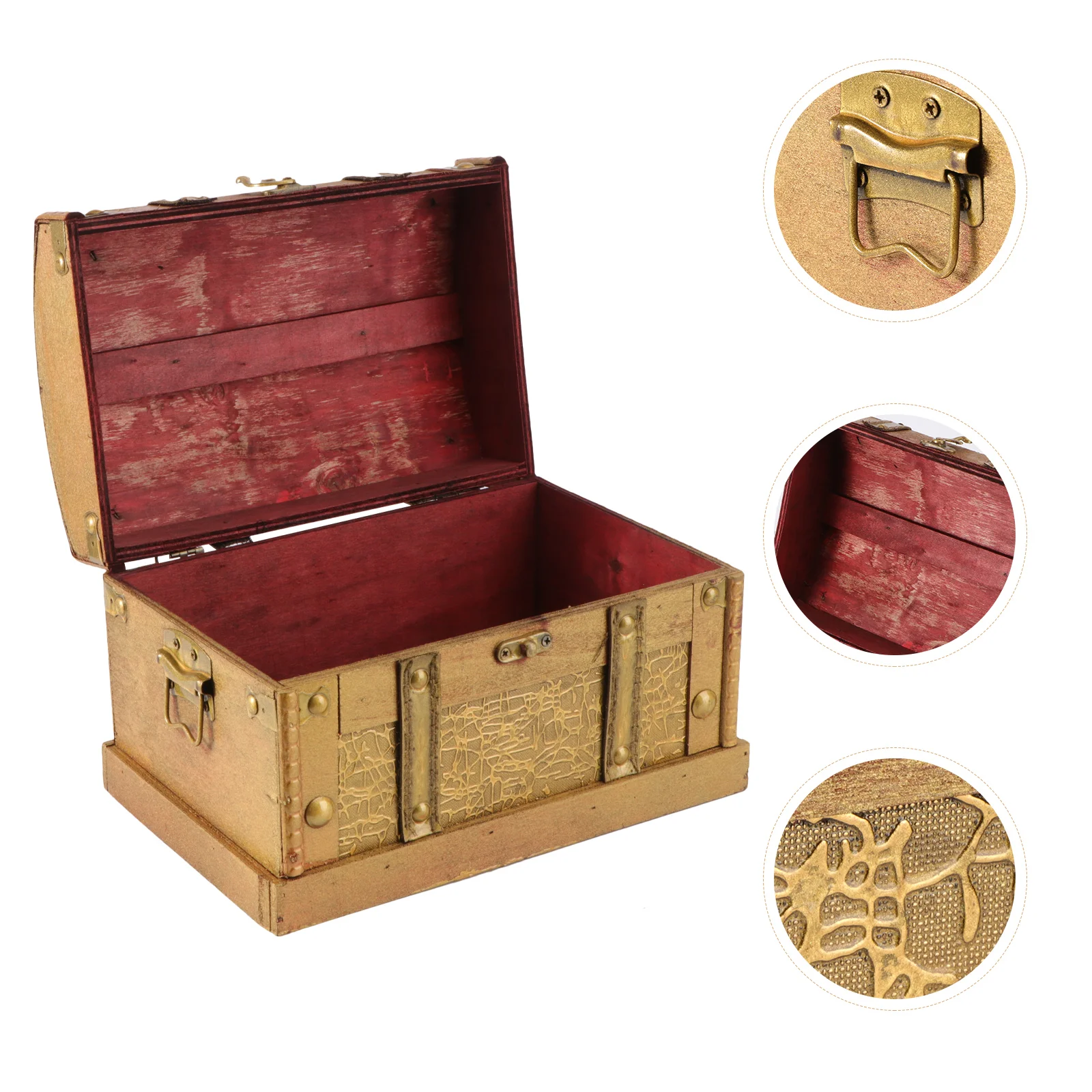 Retro Wooden Pirate Treasure Chest Box Jewelry Storage Organizer Trinket Keepsake Treasure Case Decor Without Lock Size S