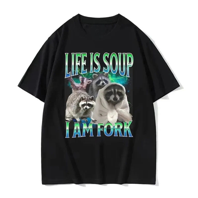 „Life Is Like Soup, I'm A Raccoon“ – Ein lustiges Emoji-T-Shirt im lässigen Stil, eine tolle Geschenkidee. Damenbekleidung, grafische T-Shirts