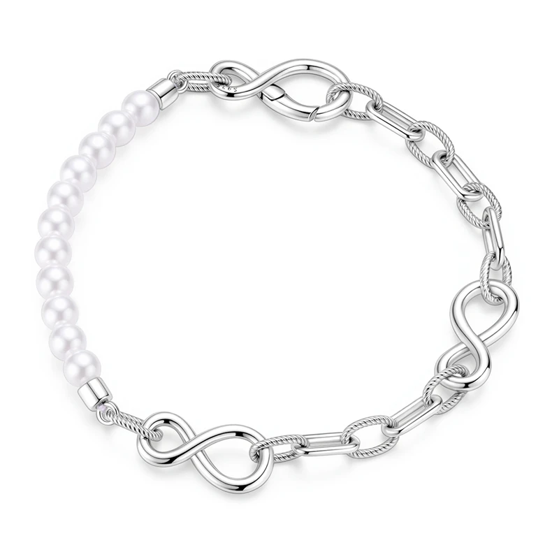 New 925 Sterling Silver Pearl Infinity Clasp Bracelet Fashion Design Bracelet For Women Bracelet Birthday Party Jewelry Gifts