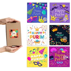 Happy Purim Stickers Self Adhesive Seal Label Sticker Square Stickers Celebration Jewish Festival Party Gift Bag Decor