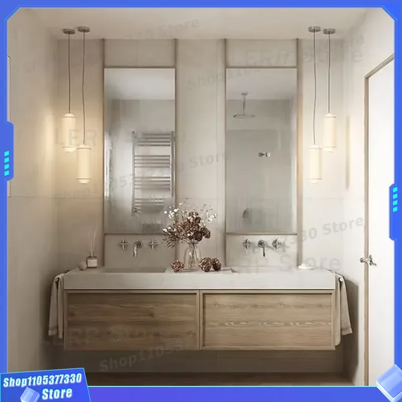 Wood Veneer Floating Bathroom Cabinet Vanity Sink Unit Modern Wall Mounted Washbasin Storage Furniture for Home Decor