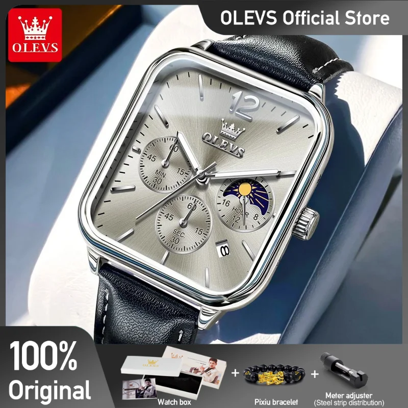 

OLEVS 9914 Men's Watches Original Fashion Quartz Wristwatch Mesh Belt Waterproof Luminous Moon Phase Chronograph Date Reloj