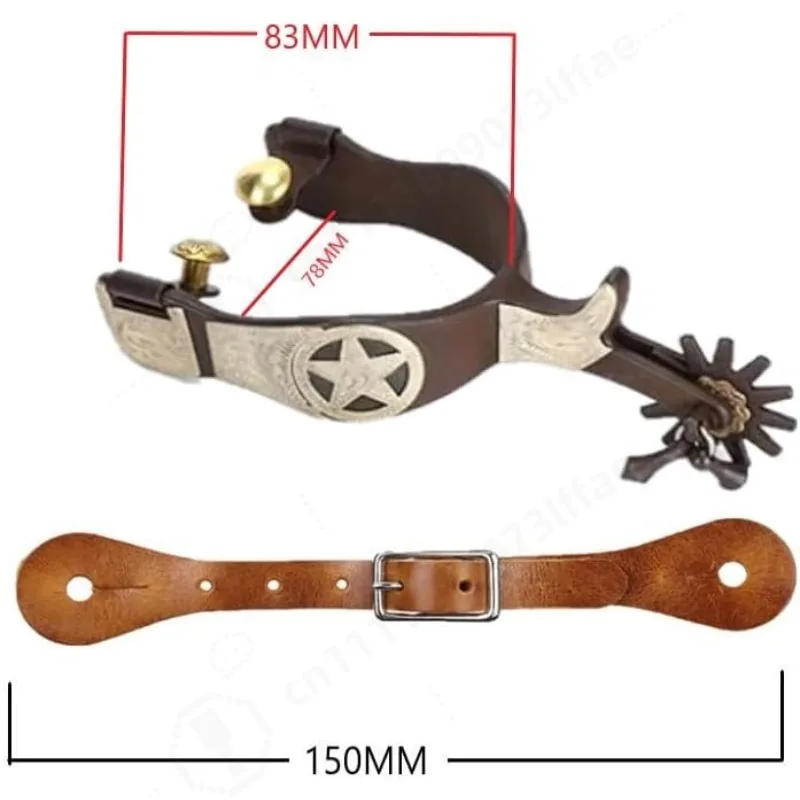 Carved Western Cowboy Spurs, Adjustable Leather Spur Straps, Vintage Sun Rowel Gear, Equestrian Horse Riding Boot Accessories