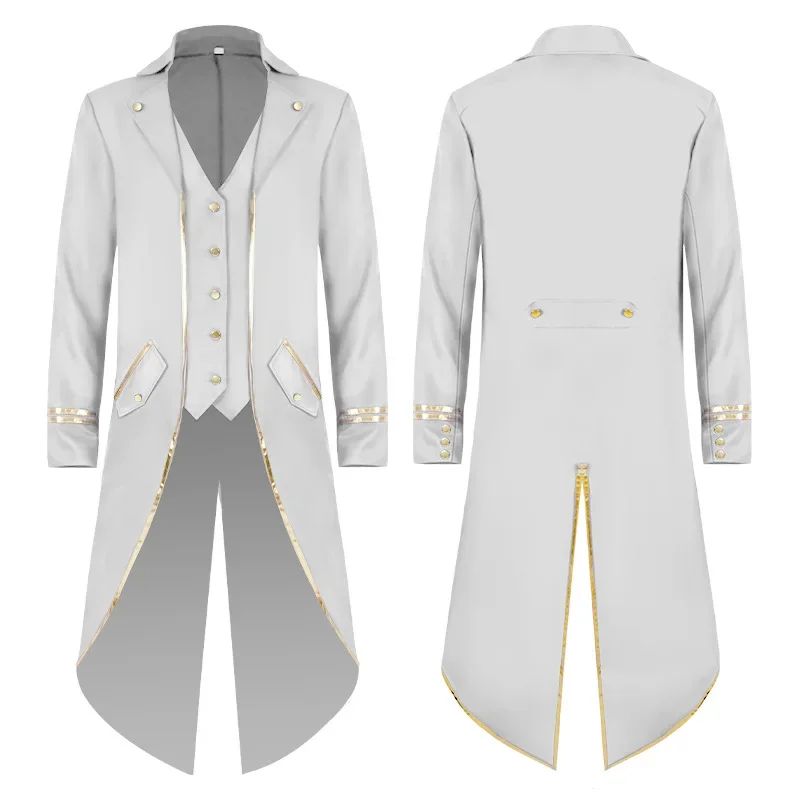 RT01 Medievale Retro Rosso Tuxedo Frac Giacca da uomo Cappotti Swallowtail Polvere Cosplay Steam Punk Costume Palazzo Abito Europa UnGf1