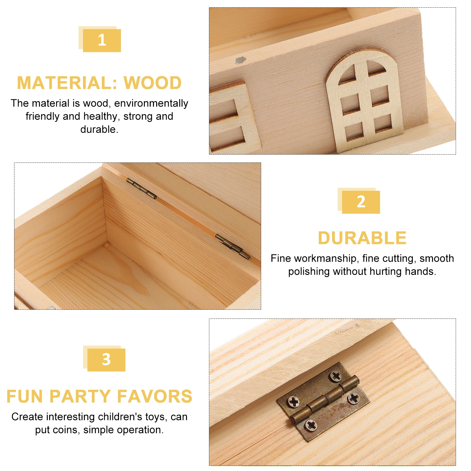 

Vintage Saving Box House Shaped Wooden Money Container with Lock Delicate Craftsmanship Fun and Decorative for Kids Room