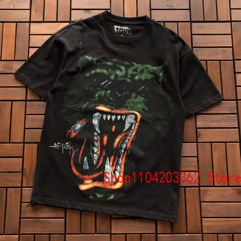 Streetwear UTOPIA T-shirt Trend Retro Do Old Tiger Head Letter Print Cotton Short-sleeved Men Women CACTUS JACK Tshirts