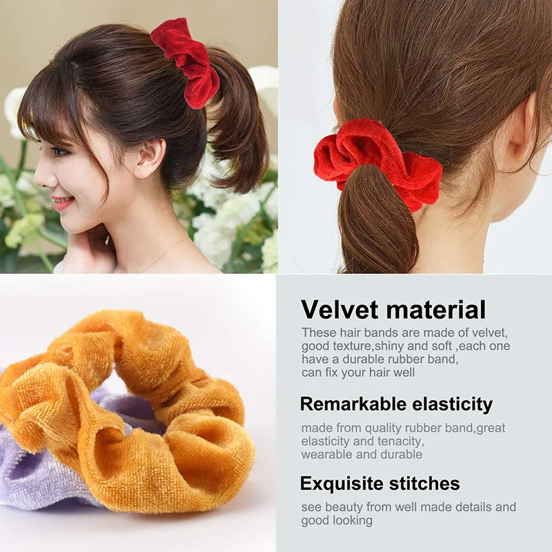 Scrunchies de terciopelo para el cabello para mujer, banda de Color sólido para niña, soporte para cola de caballo, bandas de goma, lazos, accesorios, diademas, gumki, 10, 6, 1pc