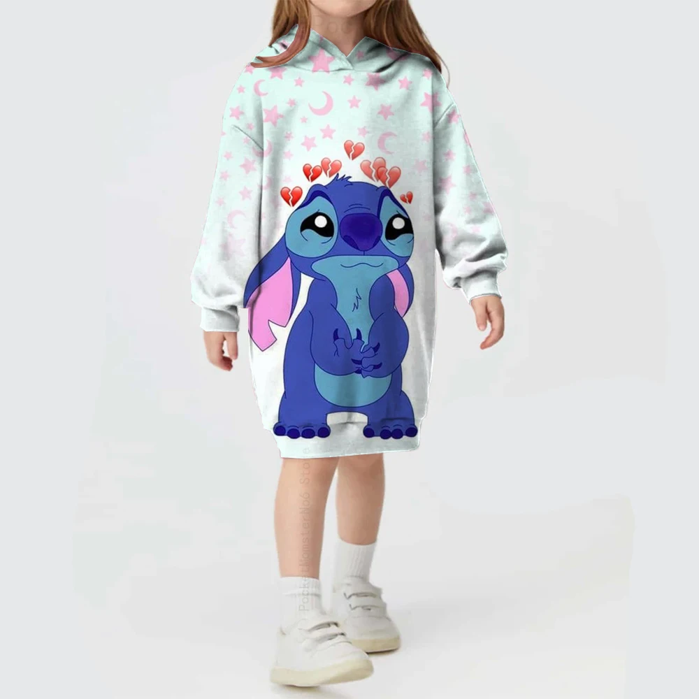 Disney Stitch Christmas Print Baby Girls Children Autumn and Winter Loose Fashion Hoodies New Cute Long Sleeve Sweatshirts