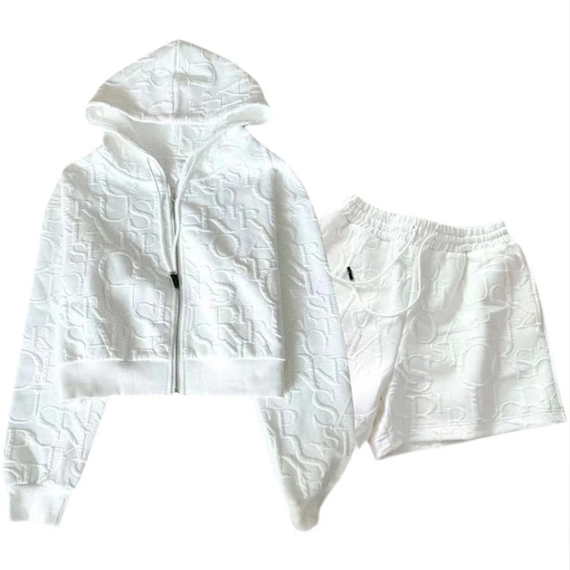 New Letter Printing Sets For Women 2 Pieces Zipper Long Sleeve Hooded And Drawstring Shorts Tracksuits Women's Suit Outfit