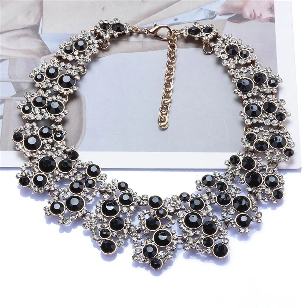 2024 New ZA Fashion Imitation Pearls Necklace Earrings Women Jewelry Sets Indian Crystal Large Collar Statement Choker Necklace