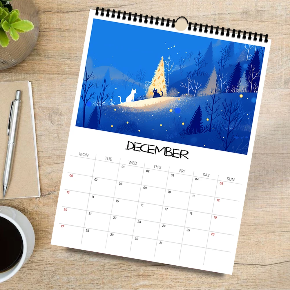 

1pc 2026 Wall Calendar,Illustrative Healing Cat Calendar,12 Beautiful Designs,Monthly Plans,Perfect Gift for Birthday,Christmas