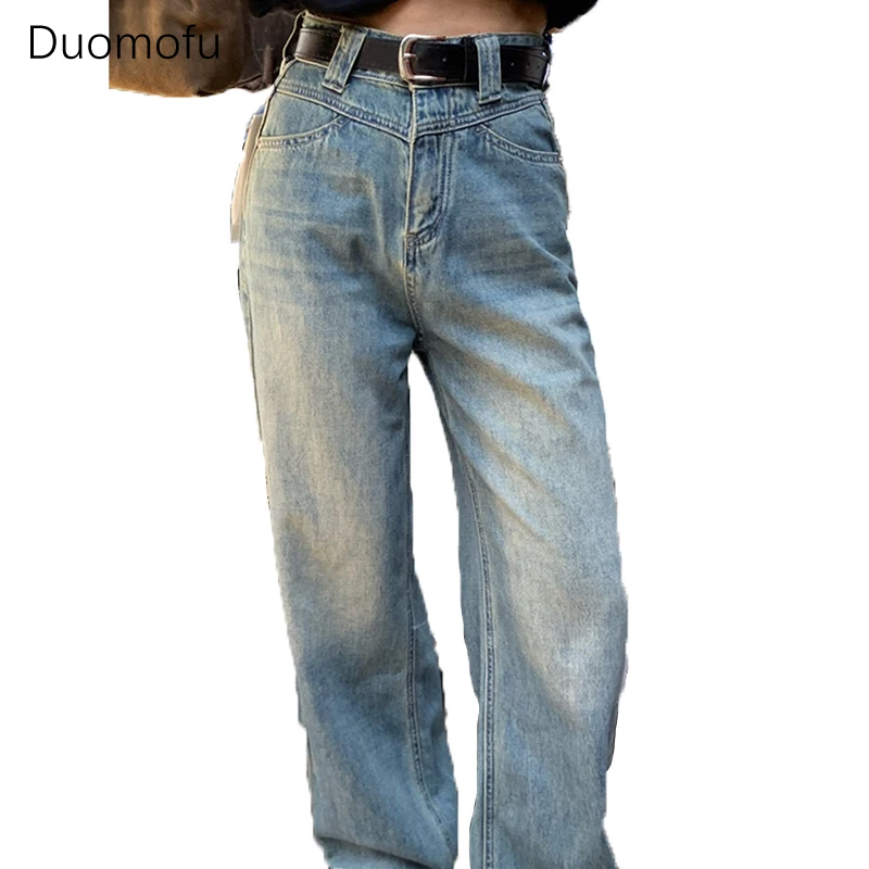 Duomofu-pantalones vaqueros rectos ajustados de cintura alta para mujer, Jeans clásicos de longitud completa, holgados, informales, lavados, a la