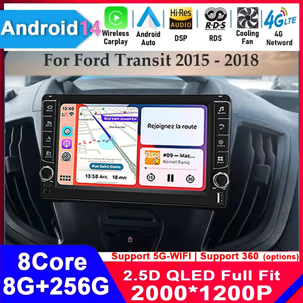 

Android 14 Wireless Carplay&Auto WIFI+4G For Ford Transit 2015 2016 2017 2018 Car Radio Multimedia Video Player GPS Stereo 2din