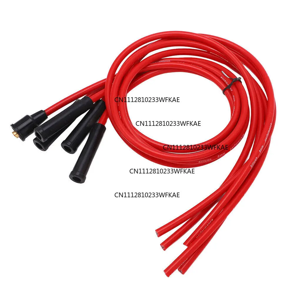 2PCS red 8mm high-performance silicone ignition cable is suitable for 4-cylinder classic cars 1.5 meters
