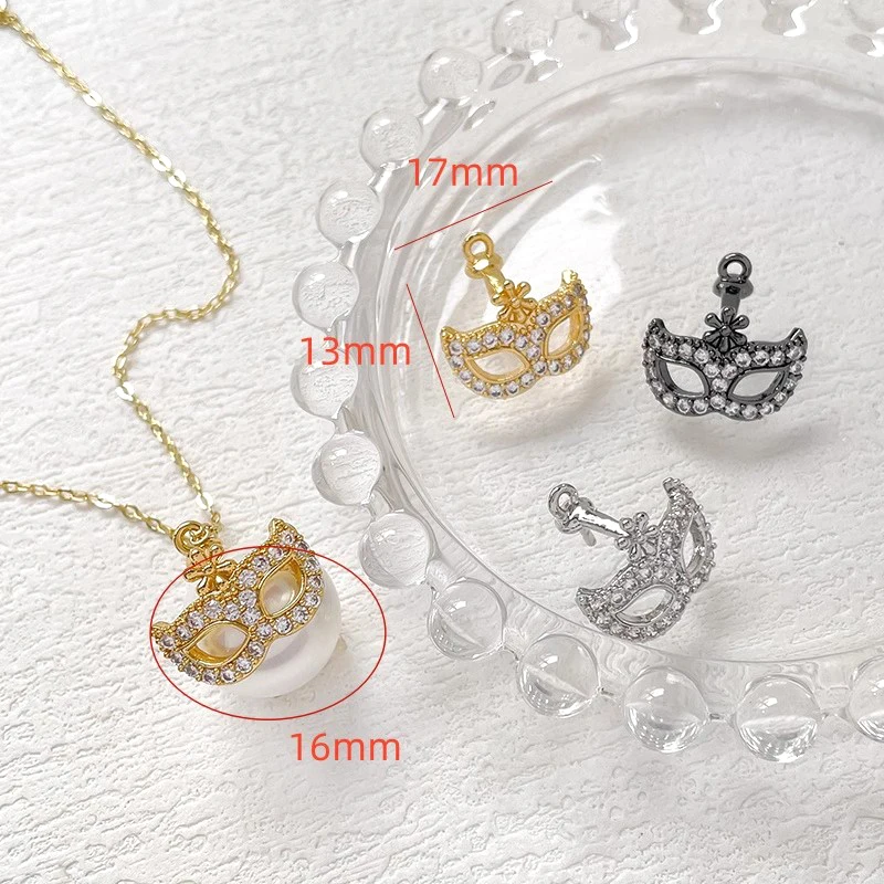 2 Pieces  Copper Plated Genuine Gold Inlaid Zircon Mask  DIY Produces Fashionable Jewelry and Baroque Pearl Pin Accessories