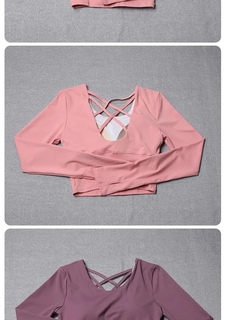 Neue Yoga-Kleidung für Damen, Sport, Laufen, Pilates, atmungsaktiv, Training, Langarm, Top, Fitness-Kleidung – Detail 6