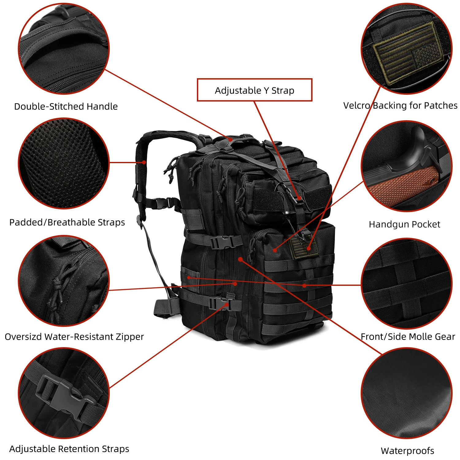 Mochila táctica 3P impermeable negra para montañismo exterior - imagen 5
