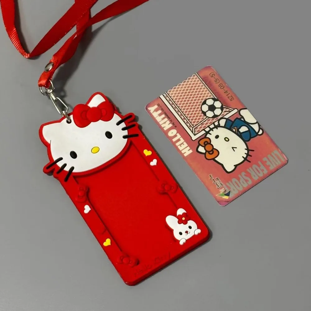 Cute Cartoon Hello Kitty Red Pvc Soft Rubber 3-Inch Card Holder Girl Idol Photo Storage Card Holder Student ID Card Bus Card