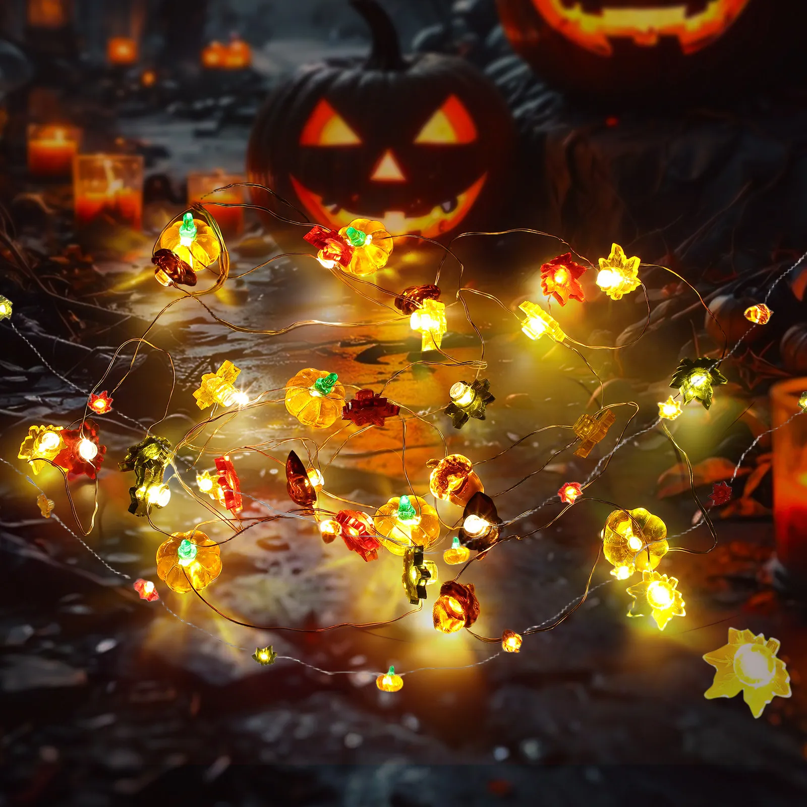 

Светодиодная гирлянда для помещений на медной проволоке для Хэллоуина, осенних праздников и декора спальни, гирлянда на День Благодарения