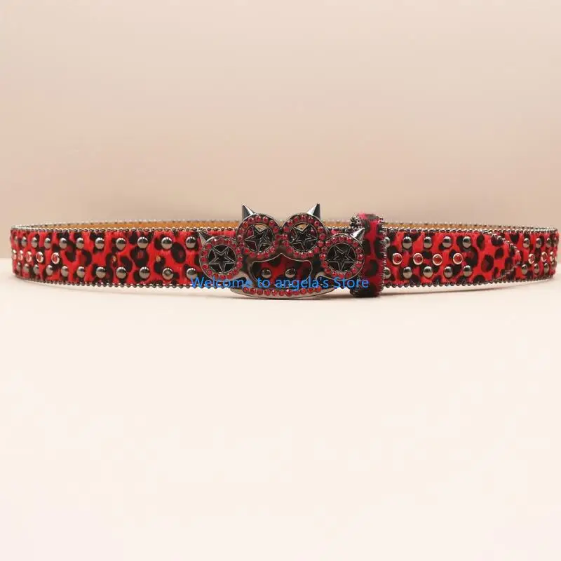 X4YC Western Charm Rhinestones Rivets Waist Belt for Women and Men Spotted Design