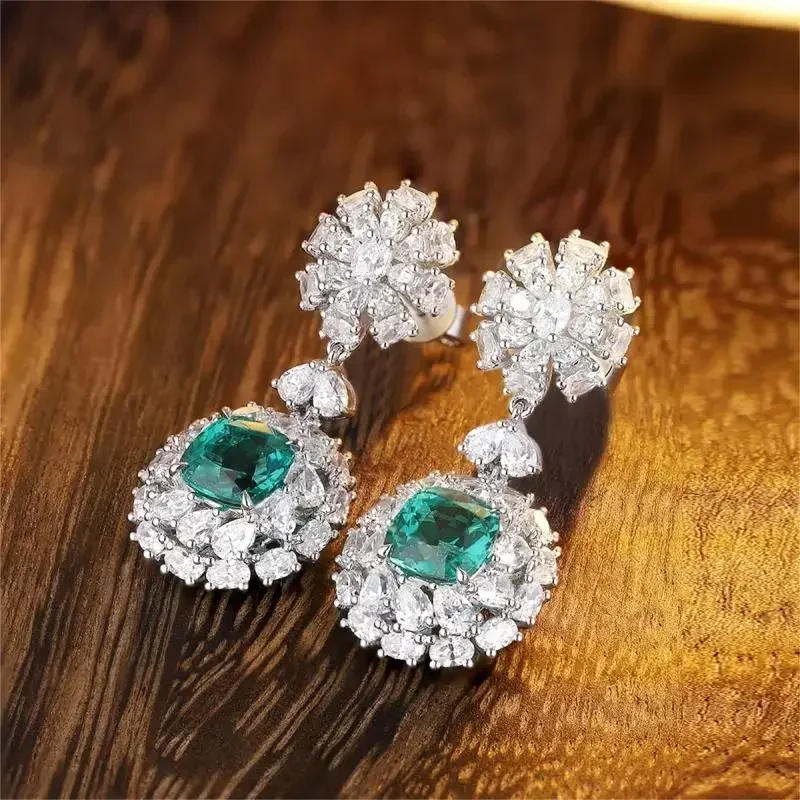 New Design S925 Silver 2.94ct Lab Grown Emerald Earrings Women's Jewelry Customizable Same Style 18k 14k 10k 9k Gold