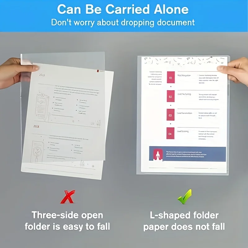 L Type Folders 50 Pack A4 Plastic File Project Pockets Paper Document Jacket Sleeves For Office, Clear_voghion.com
