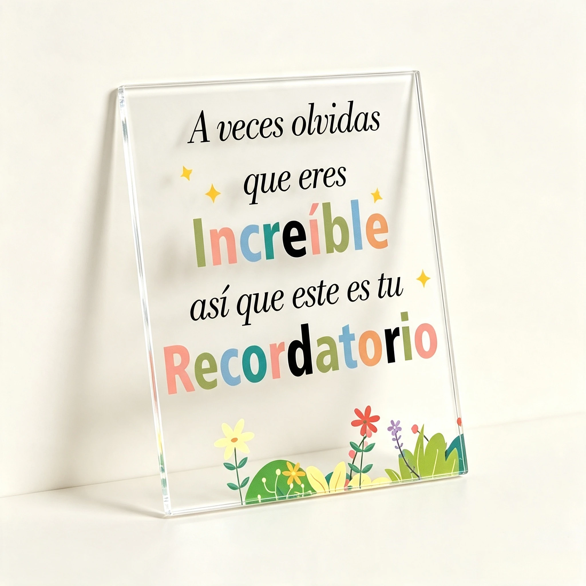 Spanish Inspirational Quote Acrylic Table Plaque Floral Clear Desk Decor,A veces olvidas que eres Increíble Acrylic Sign Motivational Gift