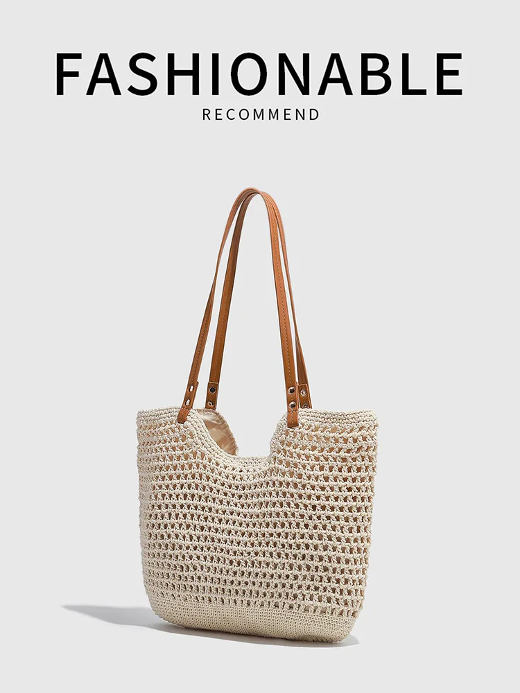 

Large Woven Tote Bag, New Spring/Summer Style, Casual Vacation Beach Bag, Shoulder/Armpit Bag, Crossbody, Large Capacity
