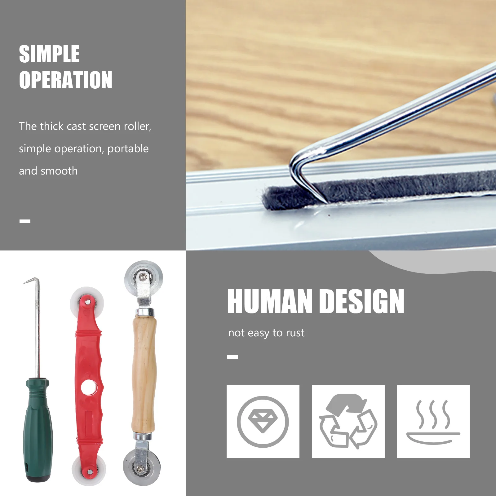 1 Set Screen Rolling Tool With Convex Concave Roller Durable Plastic Handle For Installing Screens Spline Roller Hardware Tools